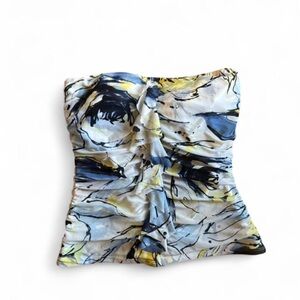 Floral Strapless Crop Top - Blue and Yellow